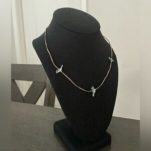 Dainty Bird Necklace | Silver &Blue